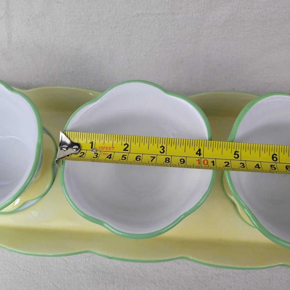 Princess House Exclusive Floral Ceramic Tray and 3 Pot Bowl Set Yellow Tulip